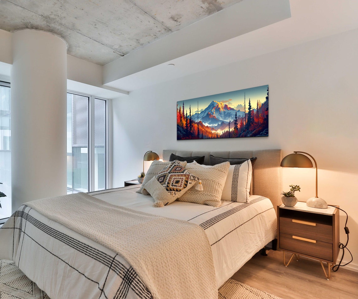 Panoramic Mount Rainier Autumn Forest Snow Peak Landscape Wall Art - Image 4