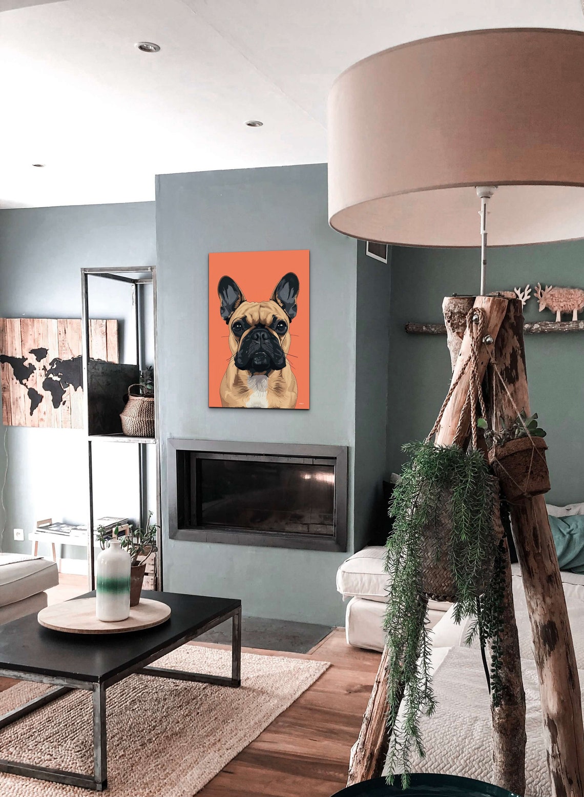 French Bulldog Portrait Coral Background Modern Dog Art Print - Image 6