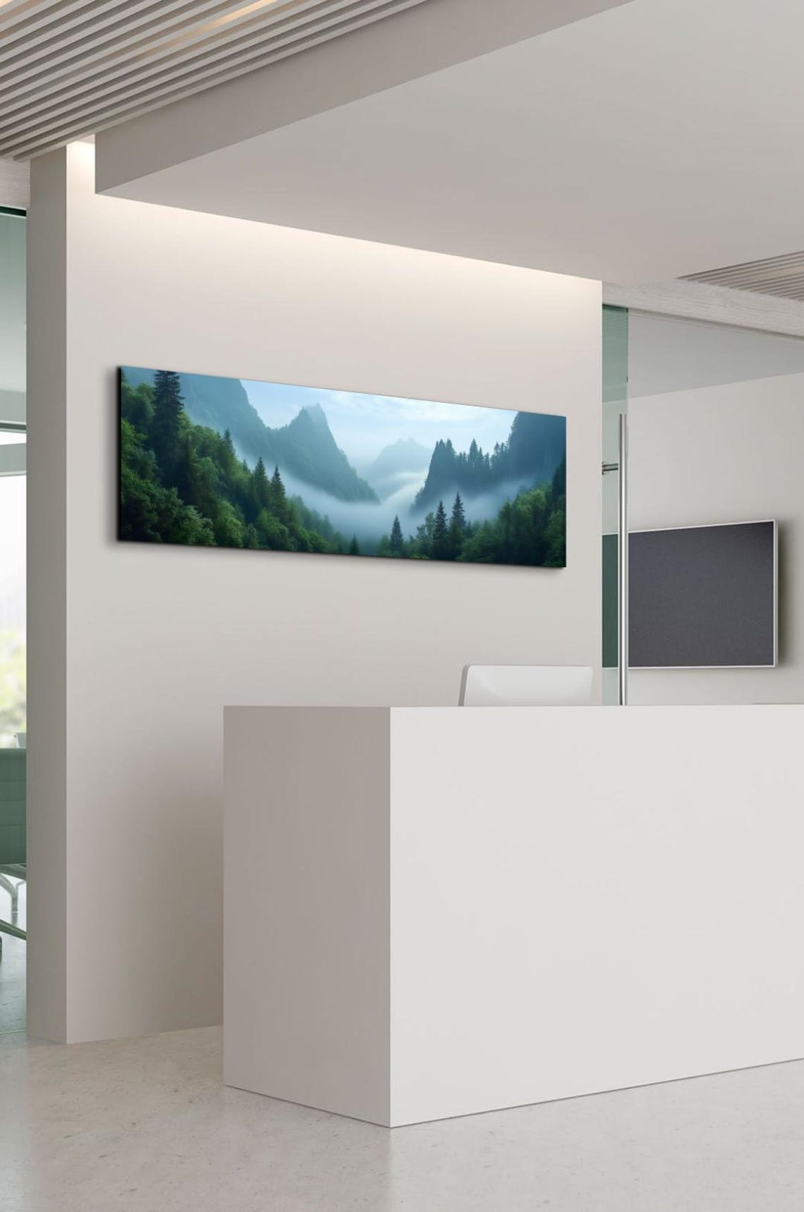 Morning Fog Rolling Over Misty Pine Forest Mountain View Poster - Image 3
