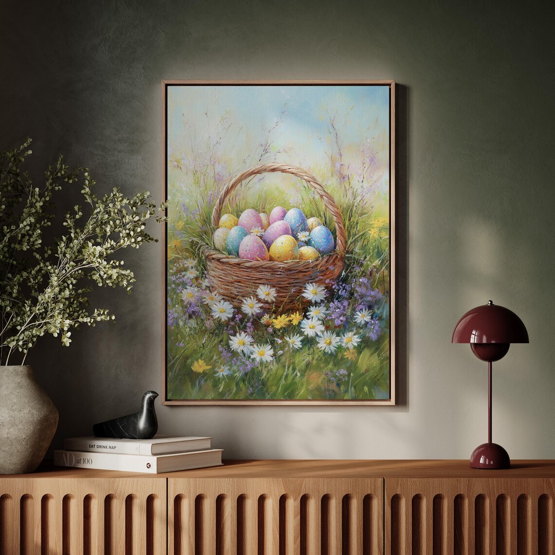 Pastel Easter Eggs In Wildflower Basket, Spring Meadow Painting - Image 5