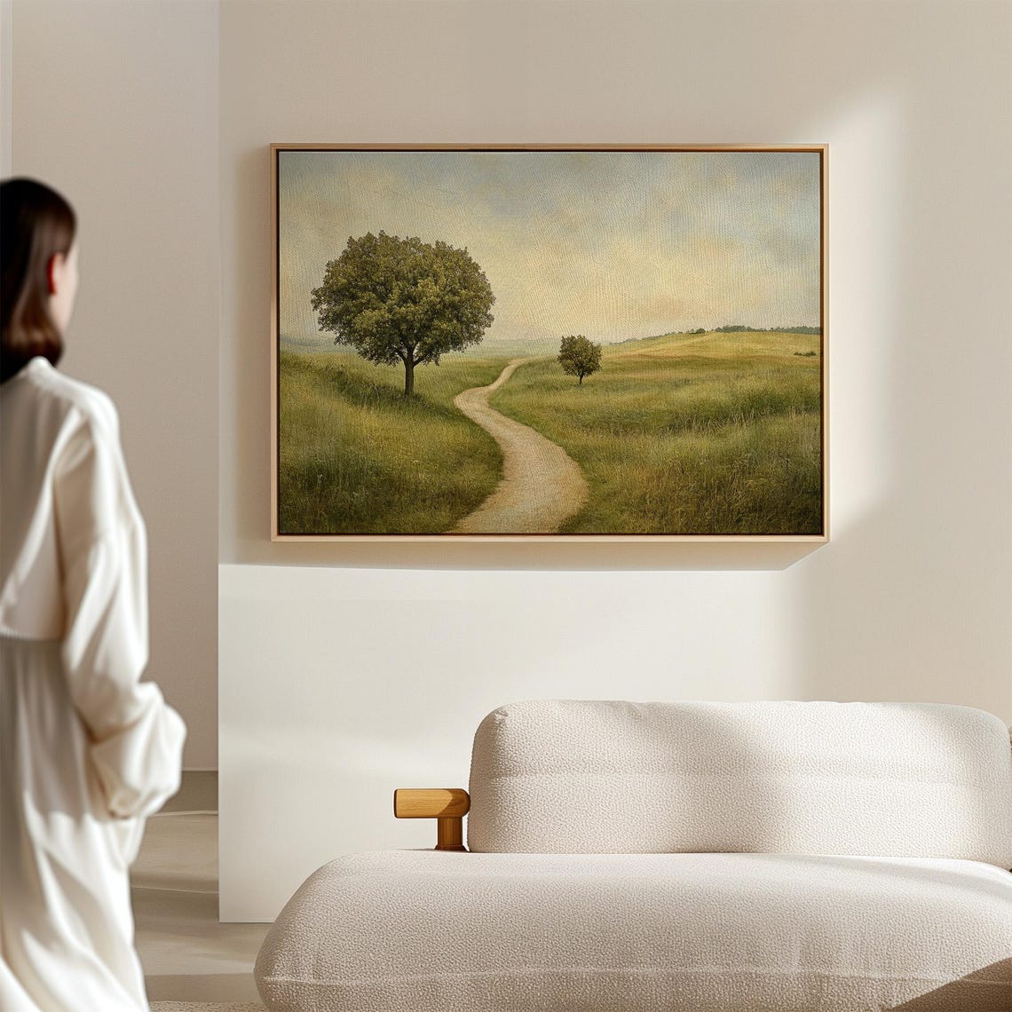 Rolling Green Hills Winding Path Vintage Countryside Painting Print - Image 3
