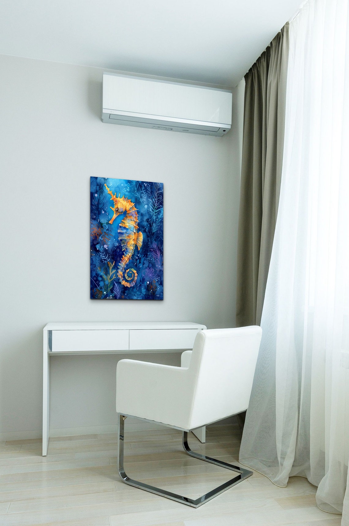 Golden Seahorse In Blue Coral Reef Underwater Ocean Art Poster - Image 7
