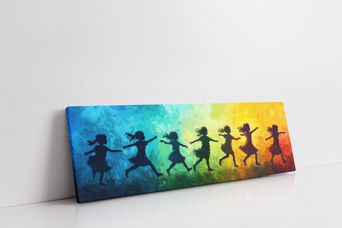 Joyful Children Running Rainbow Silhouette Kids In Motion Poster - Image 6