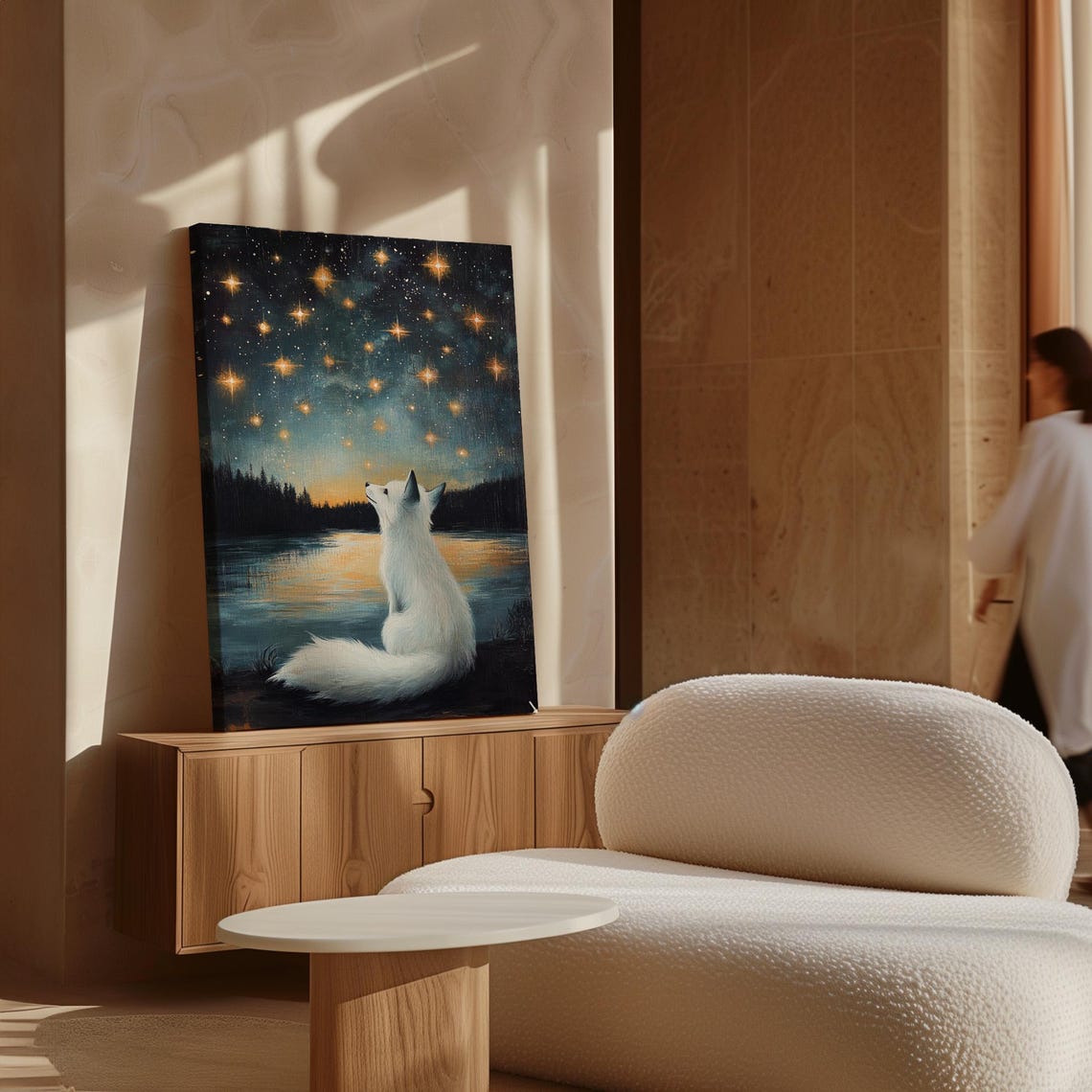 Mystical White Fox Gazing At Starry Sky By Moonlit Lake Poster - Image 6