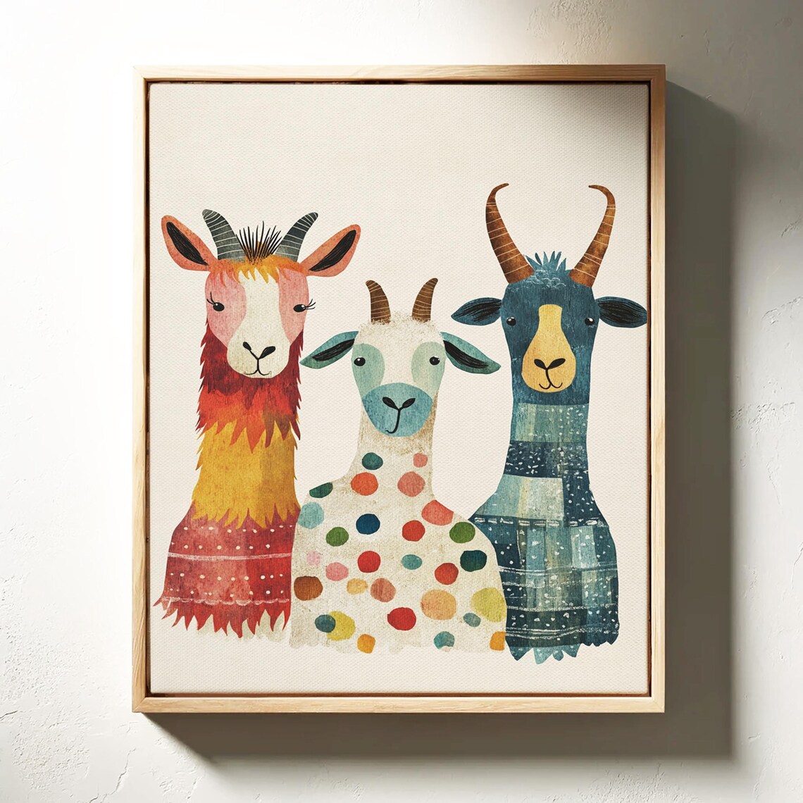 Whimsical Trio Goat Llama Friends Colorful Kids Nursery Canvas Poster - Image 3