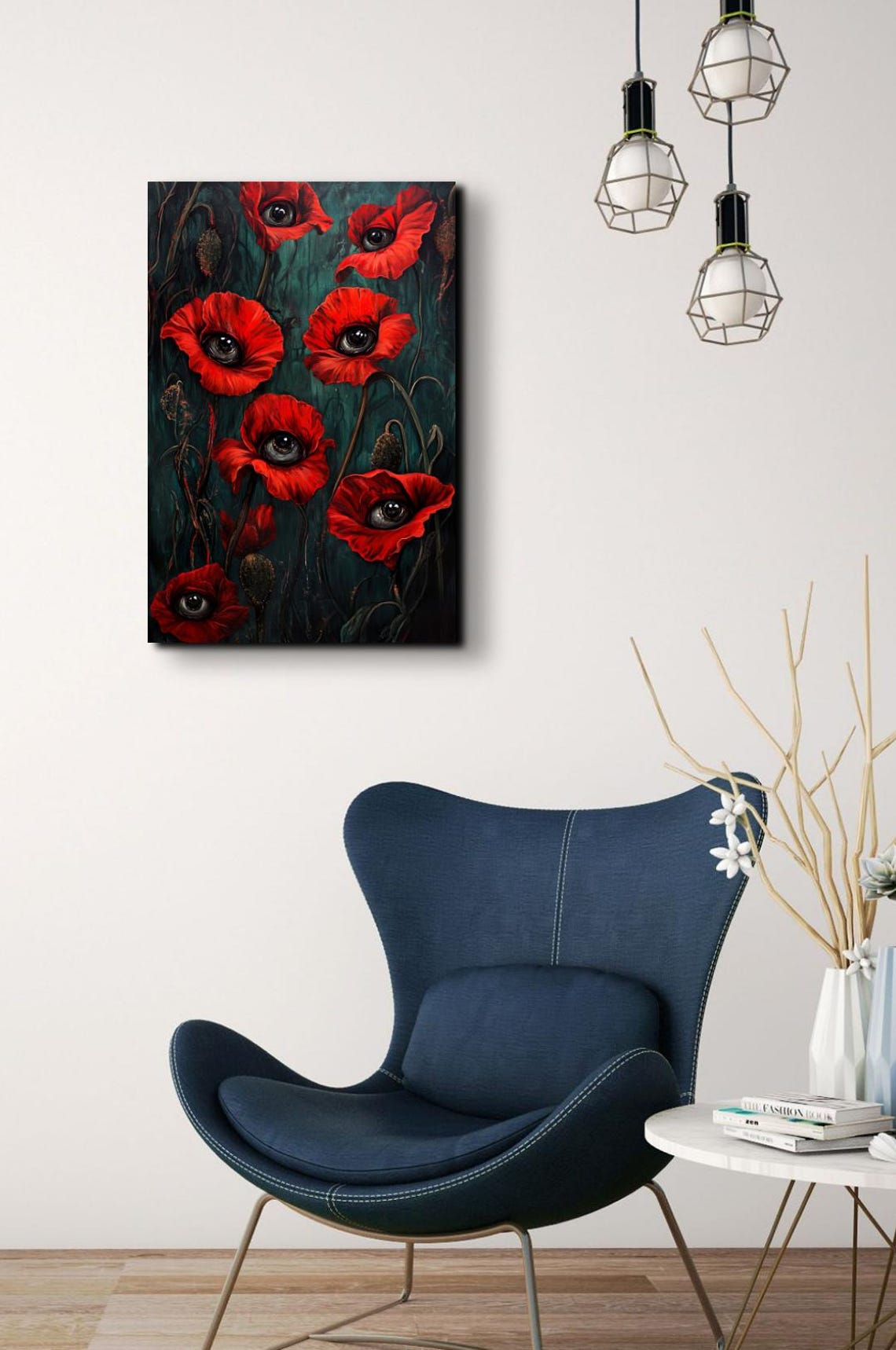 Red Poppies With Watchful Eyes Surreal Dark Floral Art Poster - Image 6