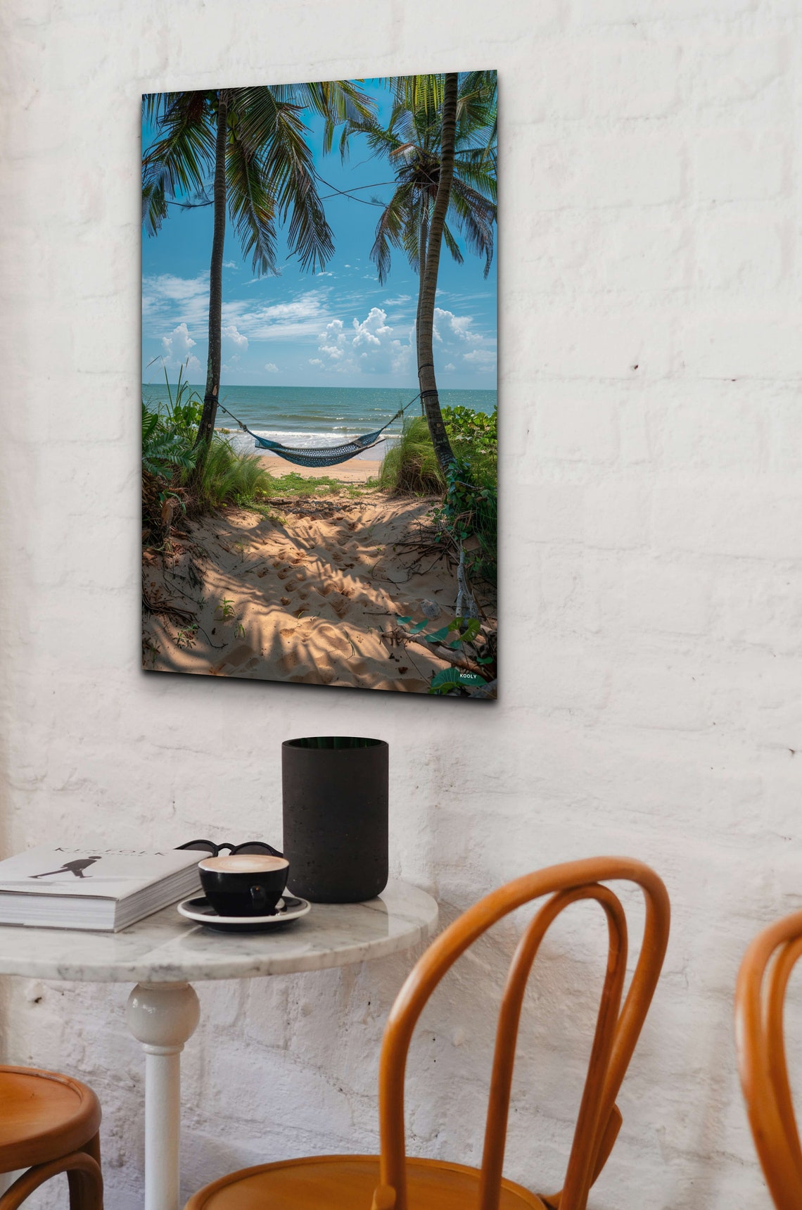 Tropical Beach Hammock Between Palm Trees Sunny Ocean View Poster - Image 3