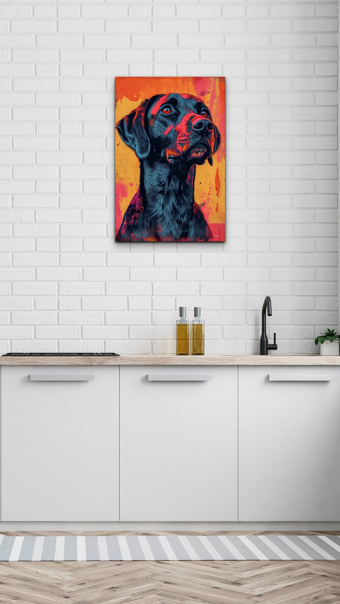 Black Labrador Retriever Portrait on a Fiery Orange Background Poster - Image 6