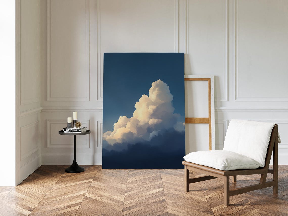 Towering White Cumulus Cloud Print on Deep Vivid Blue Summer Sky