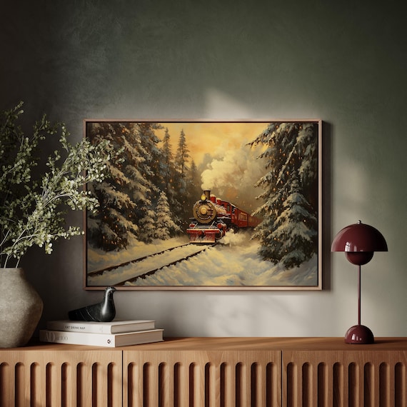 Vintage Christmas Train, Festive Holiday Poster