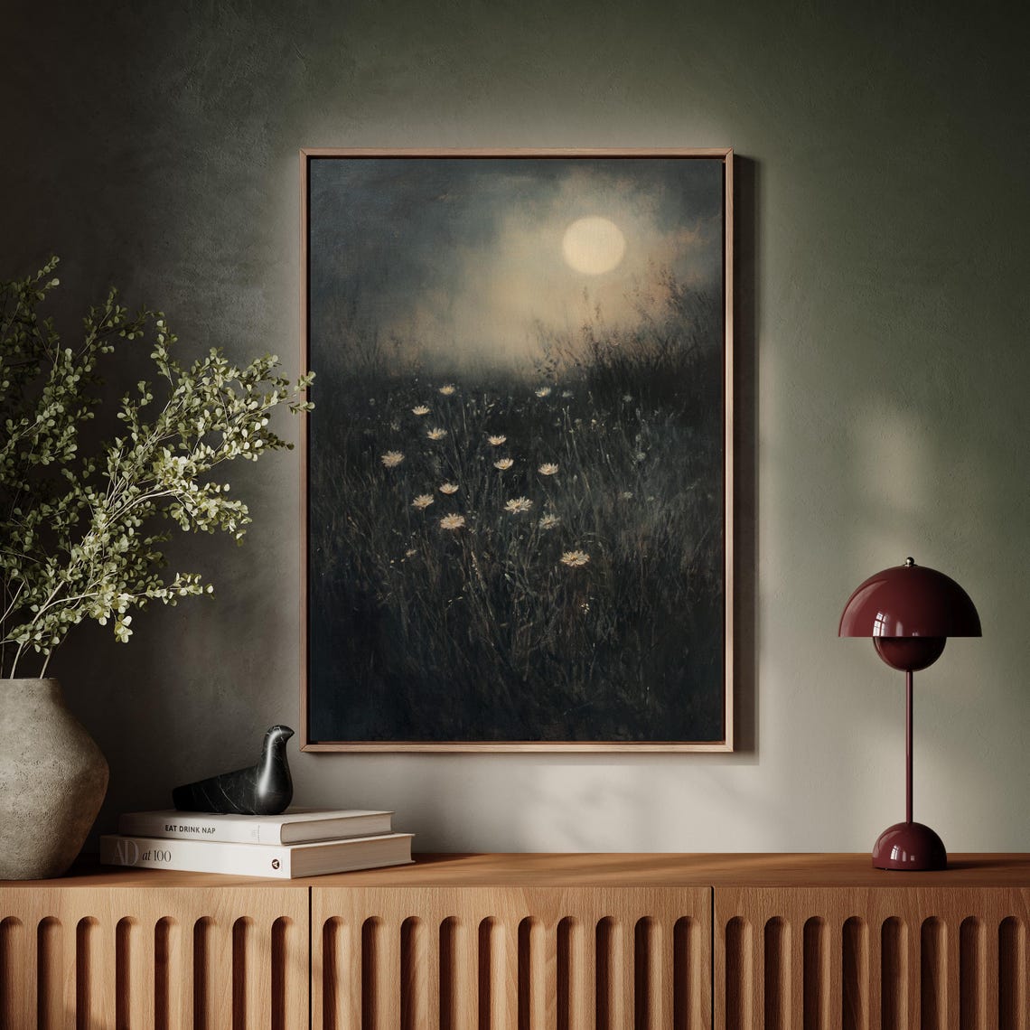 Moonlit Meadow Daisies Ethereal Night Scene Hazy Moonlight Poster - Image 7