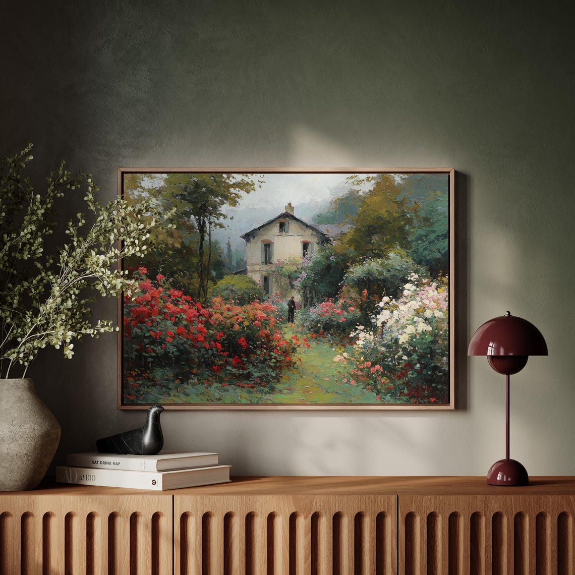 Romantic Garden House Impressionist Cottage Blooming Roses Wall Art