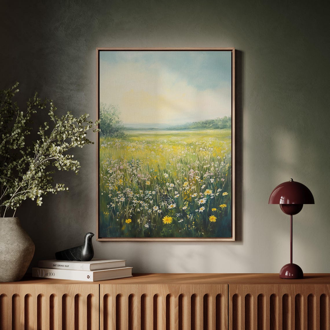 Wildflower Meadow With Daisies Pastel Spring Landscape Art Print - Image 6