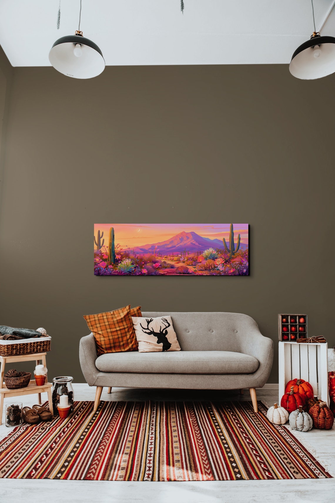 Desert Sunset Panoramic Saguaro Cacti Moon Southwestern Poster - Image 5