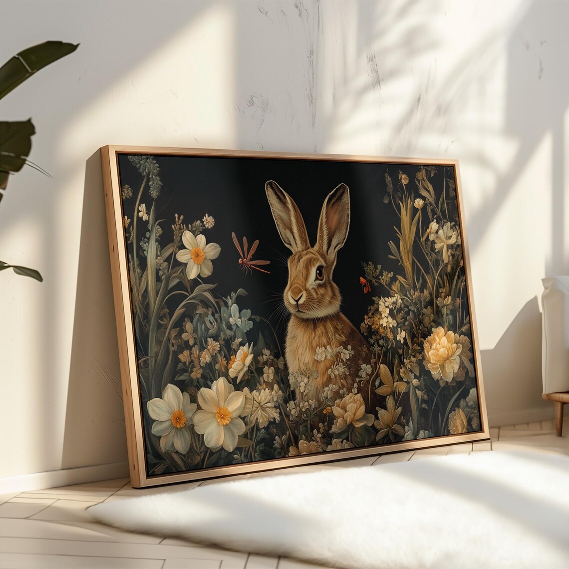Rabbit In Wildflower Meadow, Rustic Floral Art Print - Image 4