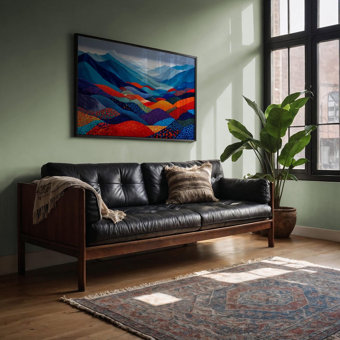 Colorful Abstract Mountain Valley Waves Blue and Red Art Poster
