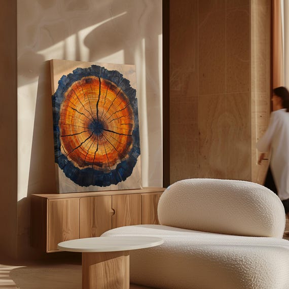 Vibrant Tree Ring Abstract Art Unique Wood Grain Texture Wall Decor In Warm Earth Tones Natural Rustic Style For Home Office