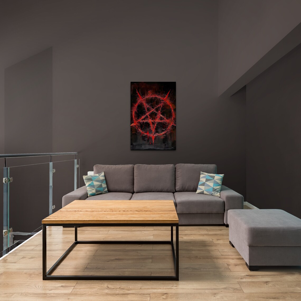 Red Pentagram Dark Occult Oil Painting Gothic Symbol Art Poster - Image 3