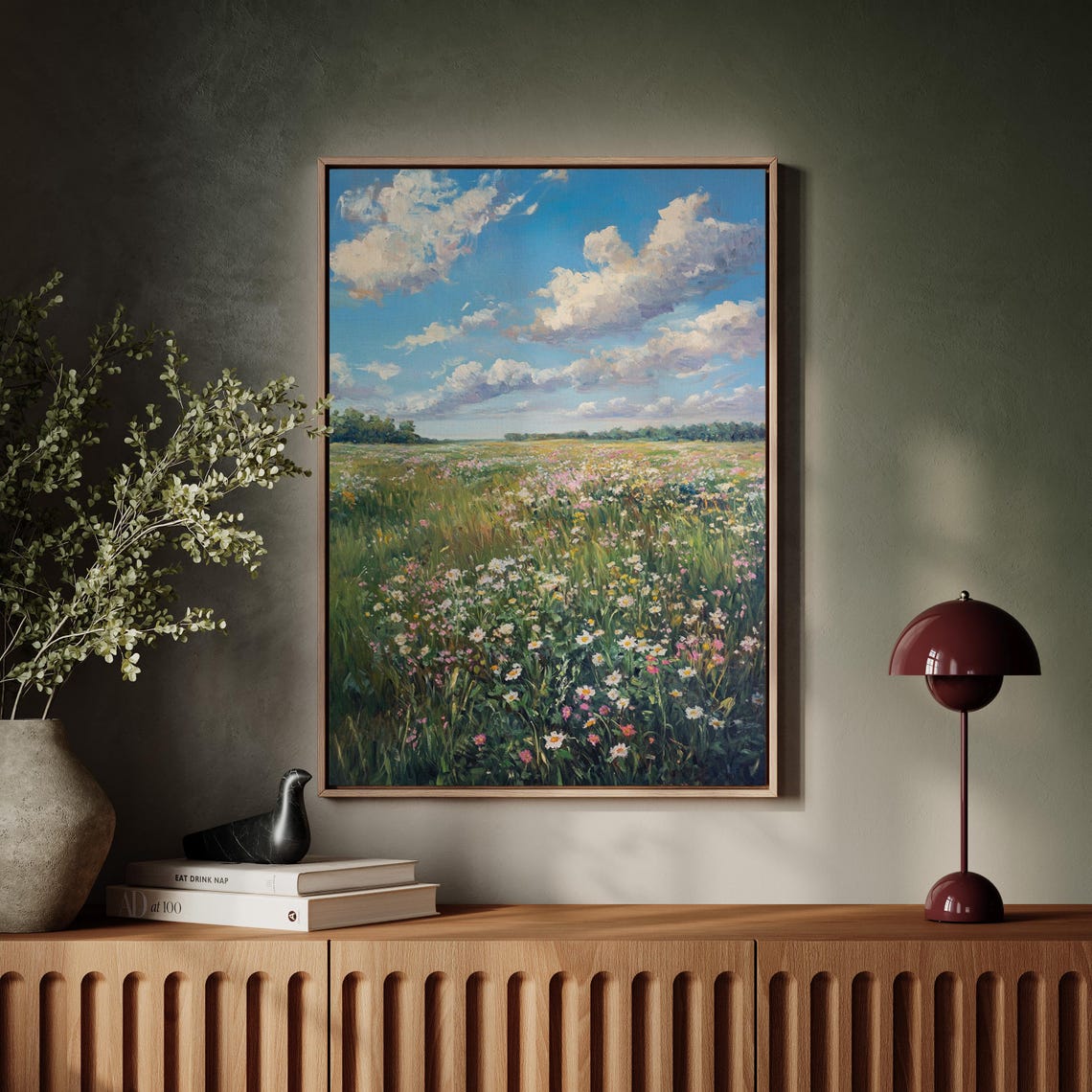 Summer Wildflower Field With Billowing Clouds Blue Sky Scenic Poster - Image 5