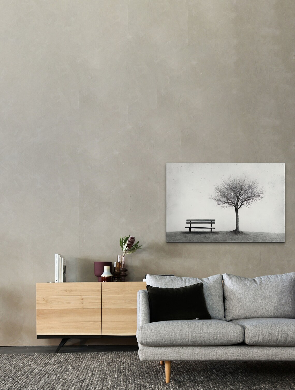One Tree Park With Empty Bench, Gloomy Landscape - Image 2