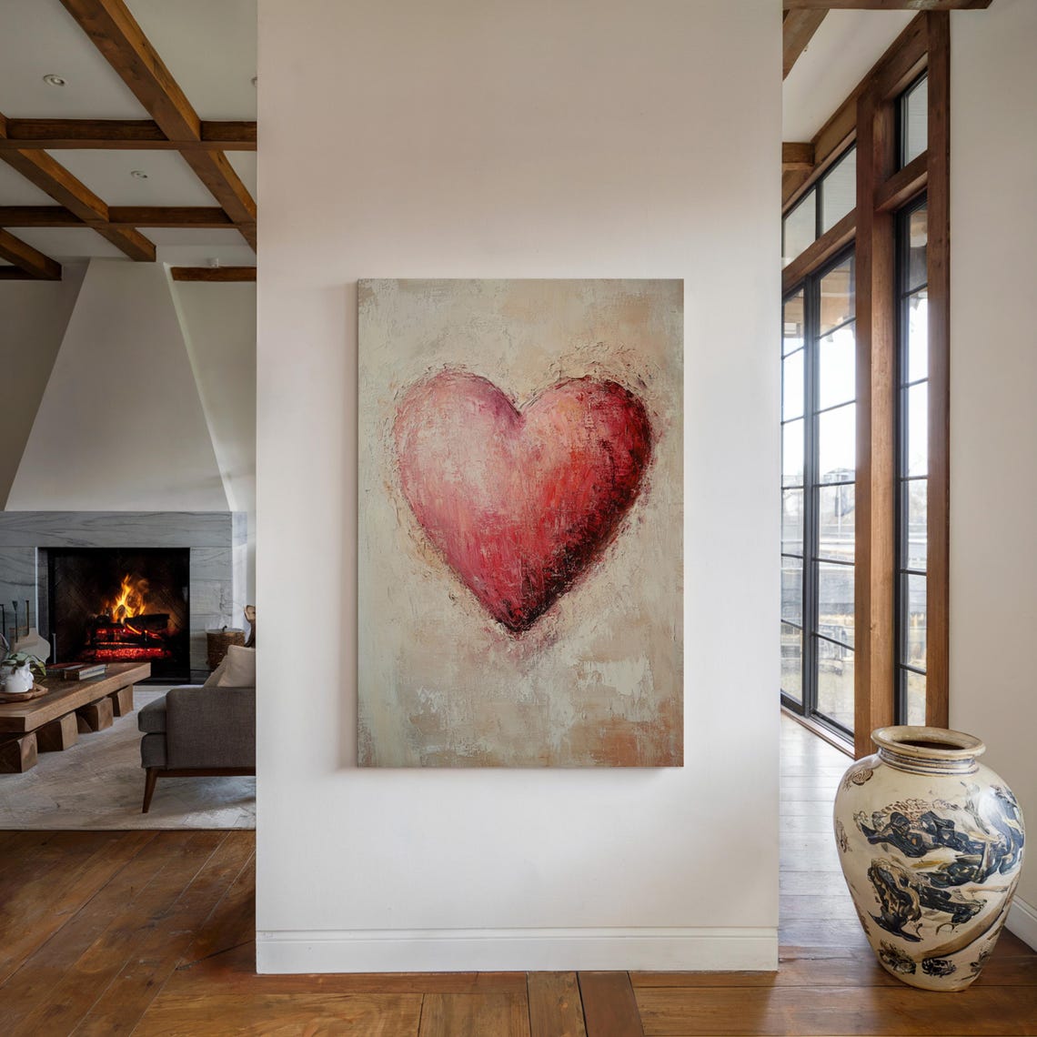 Romantic Red Heart Textured Abstract Love Painting Valentine Poster - Image 6