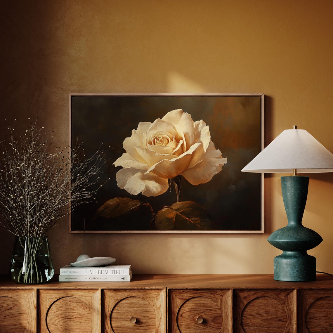 Elegant Ivory Rose Bloom on a Dark Background Vintage Botanical Poster - Image 4