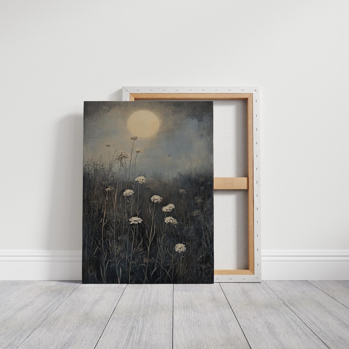 Moonlit Wildflowers Ethereal Night Meadow Full Moon Painting Poster - Image 3