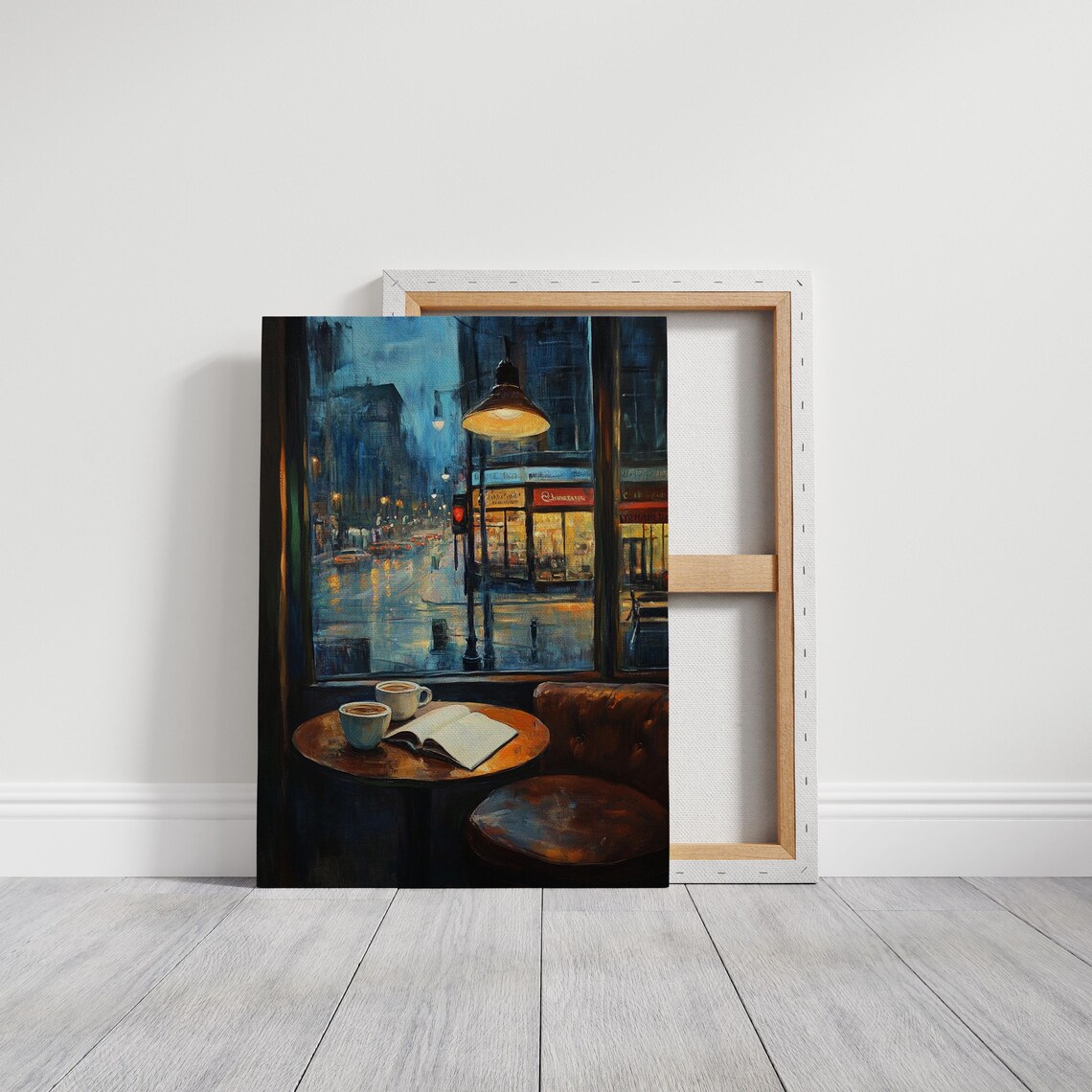 Rainy Night Café Scene Art Print, Urban Reflections - Image 3