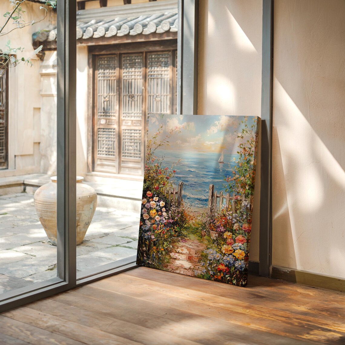 Seaside Garden Path - Vintage Floral Coastal Landscape - Image 2