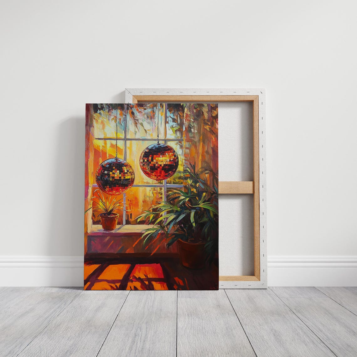 Retro Disco Balls Warm Sunset Window Plants Disco Party Art Poster - Image 3