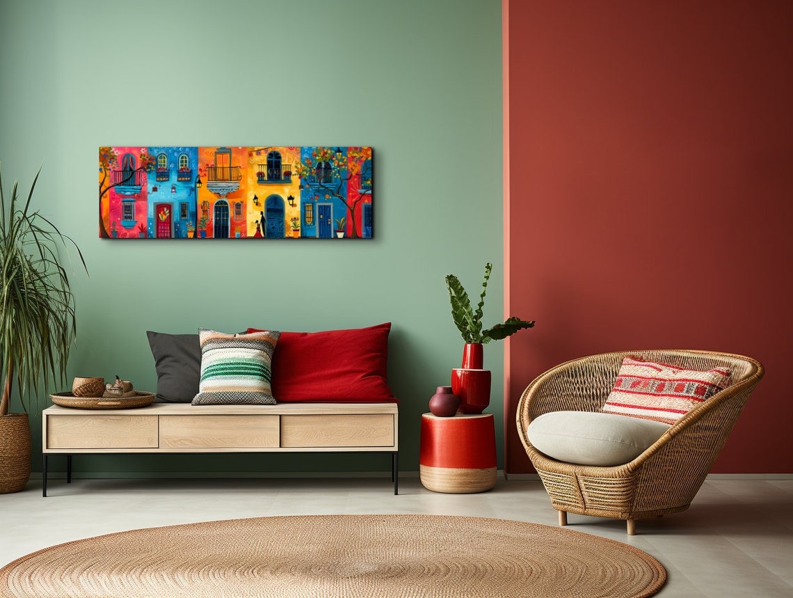 Colorful Mexican Colonial Street Facades Panoramic Folk Poster - Image 7