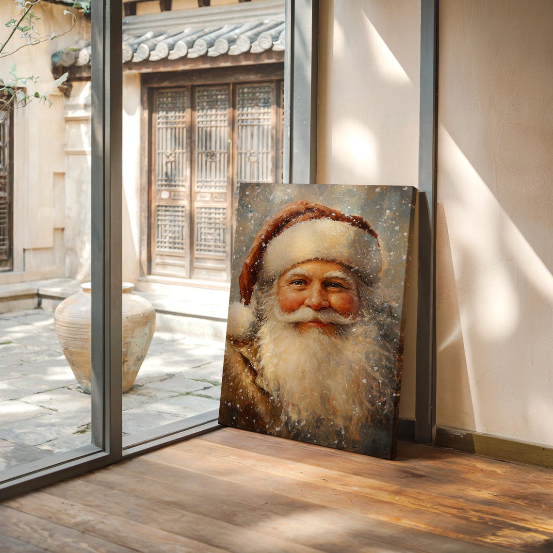 Jolly Santa Claus Portrait Snow Red Hat Vintage Holiday Poster - Image 7
