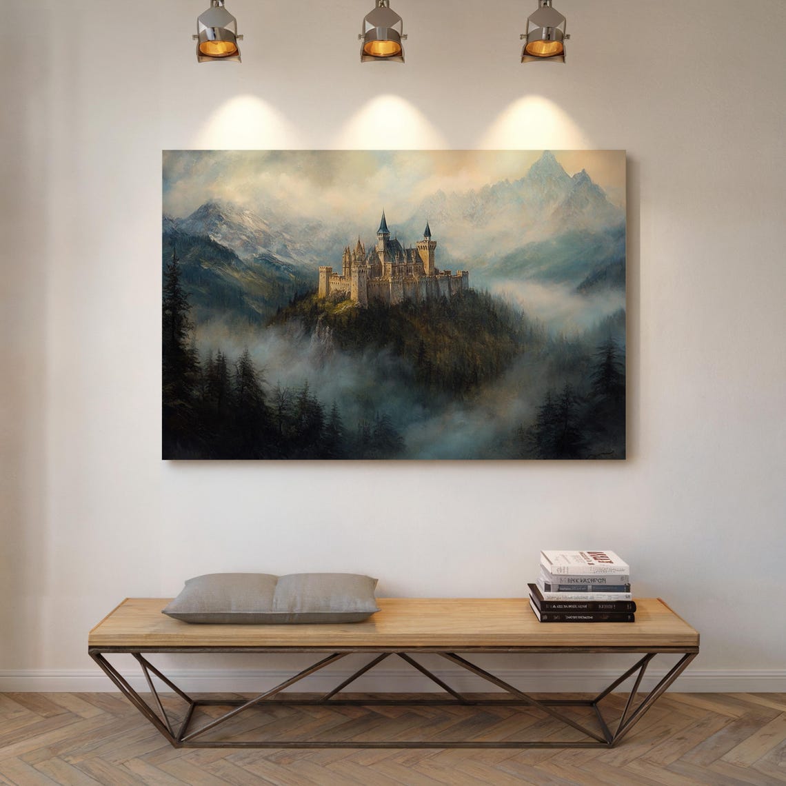 Fairytale Castle Above Foggy Mountains with Pine Forest Fantasy Poster - Image 6