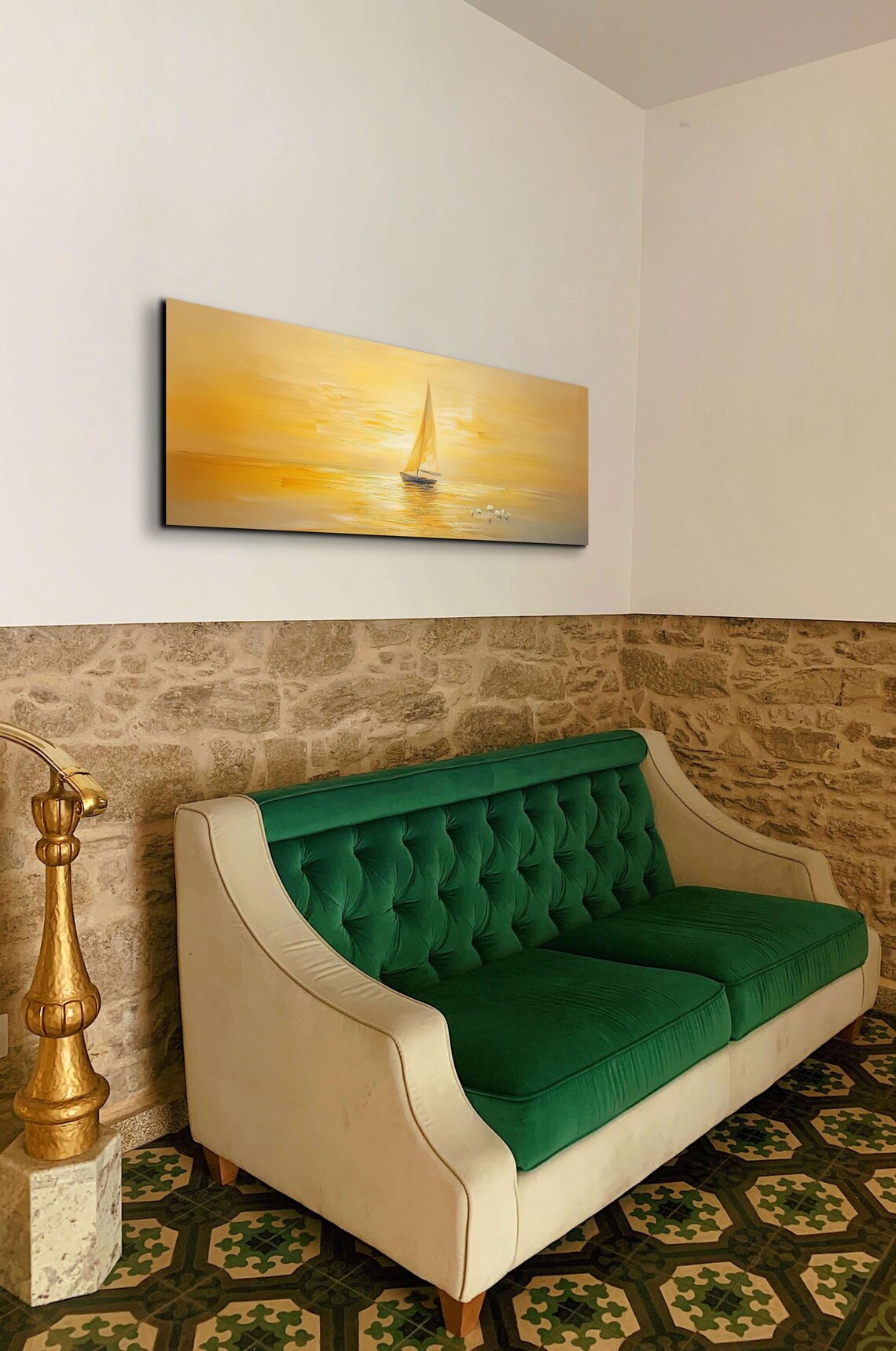 Sailboat In Golden Morning Haze Seascape Birds Painting Poster - Image 7