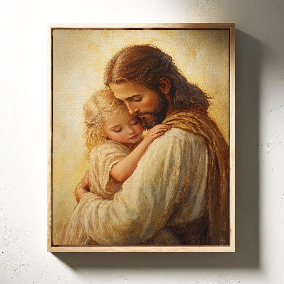 Jesus Holding a Young Girl Close in a Golden Glow of Love Poster - Image 3
