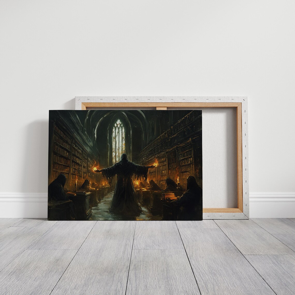 Dark Sorcerer in Gothic Library, Fantasy Art Print - Image 2