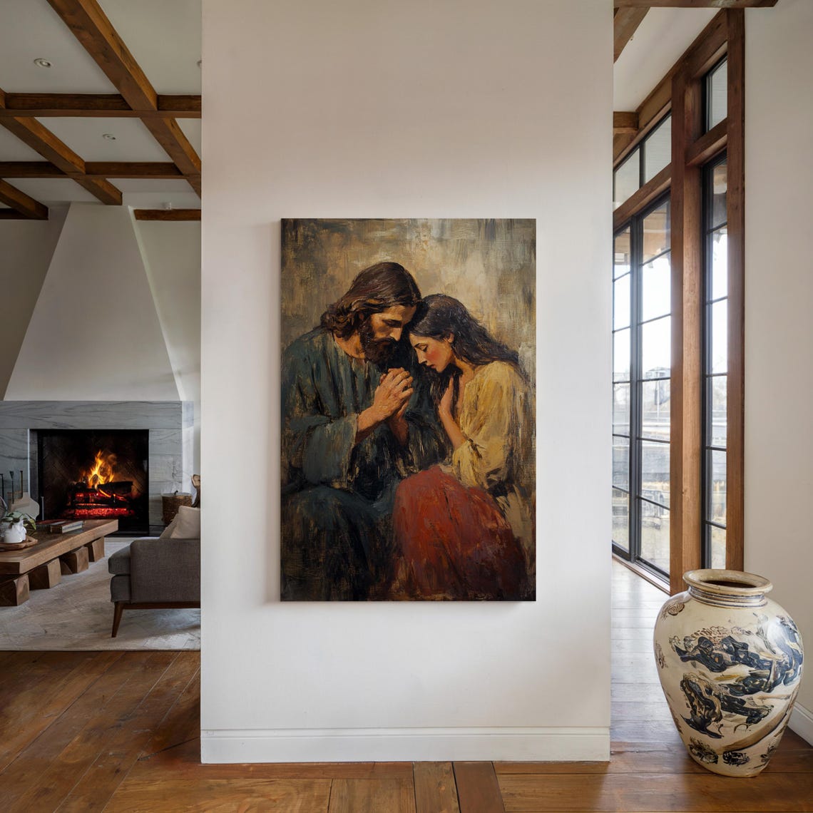 Jesus Praying With Woman Faith Devotion Christian Art Poster - Image 4
