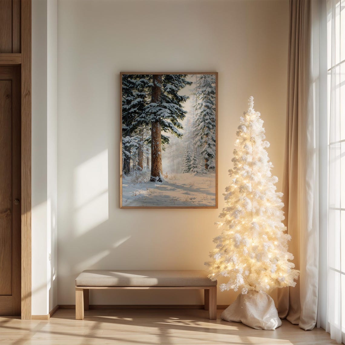 Snow Covered Pine Forest With Sunlight Winter Landscape Wall Art