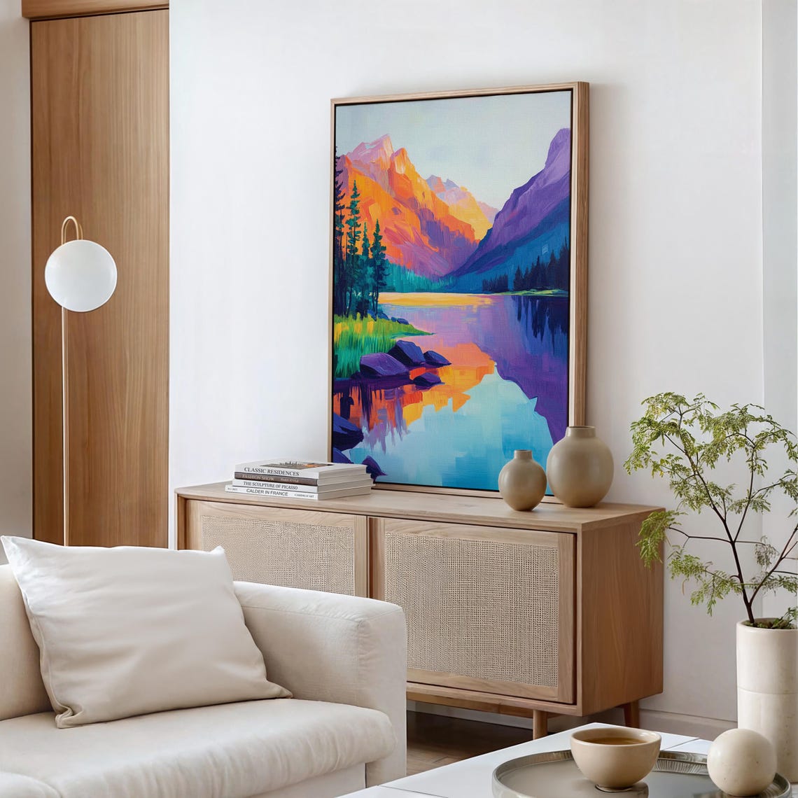 Bright Abstract Mountain Lake Bold Nature Wall Art Modern Scenic Landscape Decor With Vibrant Colors - Image 2