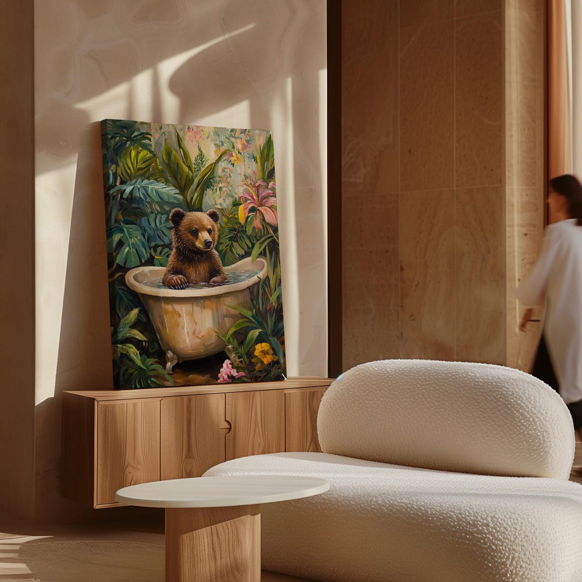 Bear Cub Relaxing Vintage Bathtub Lush Jungle Foliage Poster - Image 6