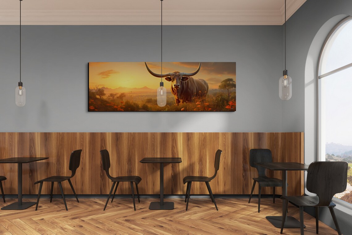 Longhorn Steer Panoramic Art Print, Southwestern Style - Image 6
