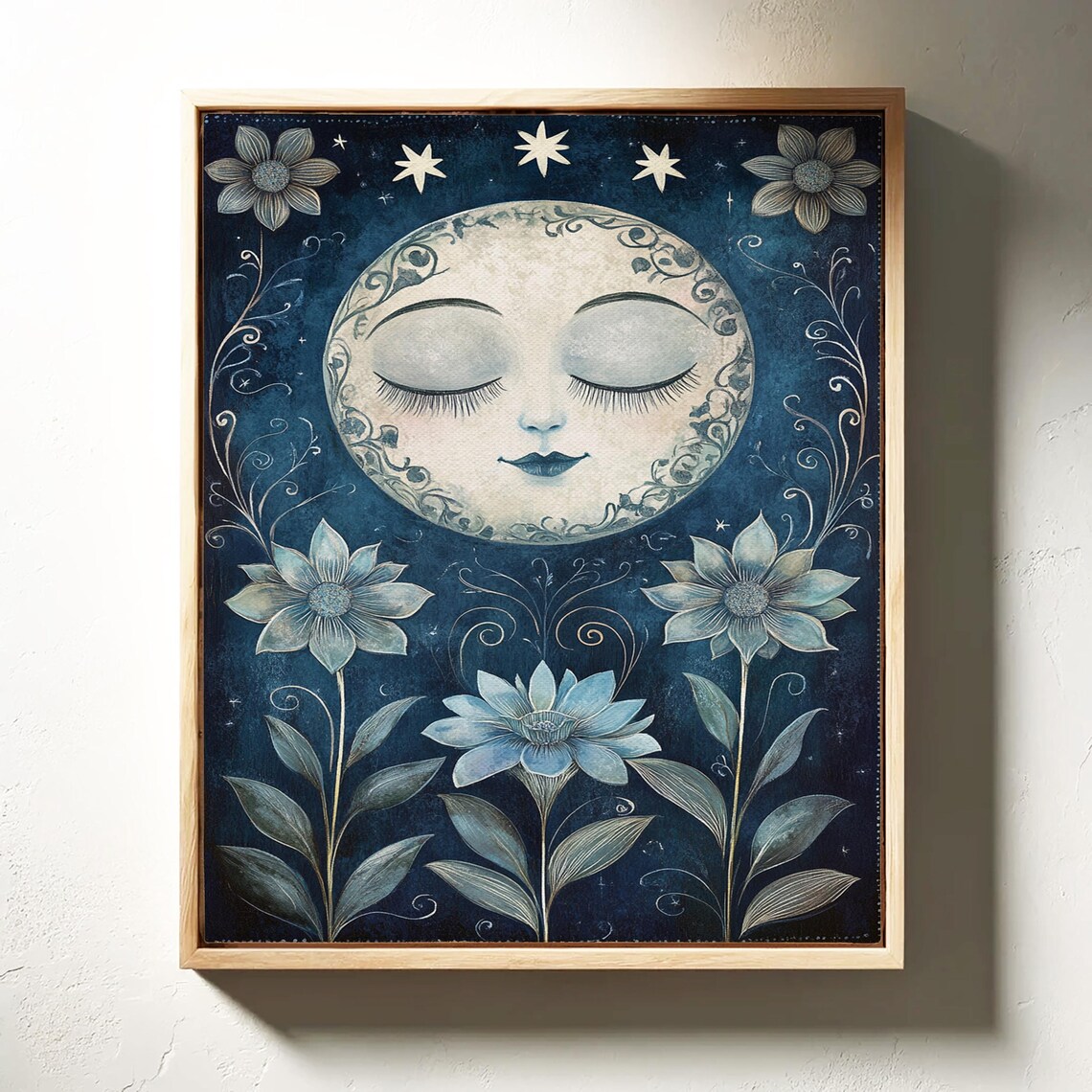 Celestial Moon and Floral Night Art Print - Image 6