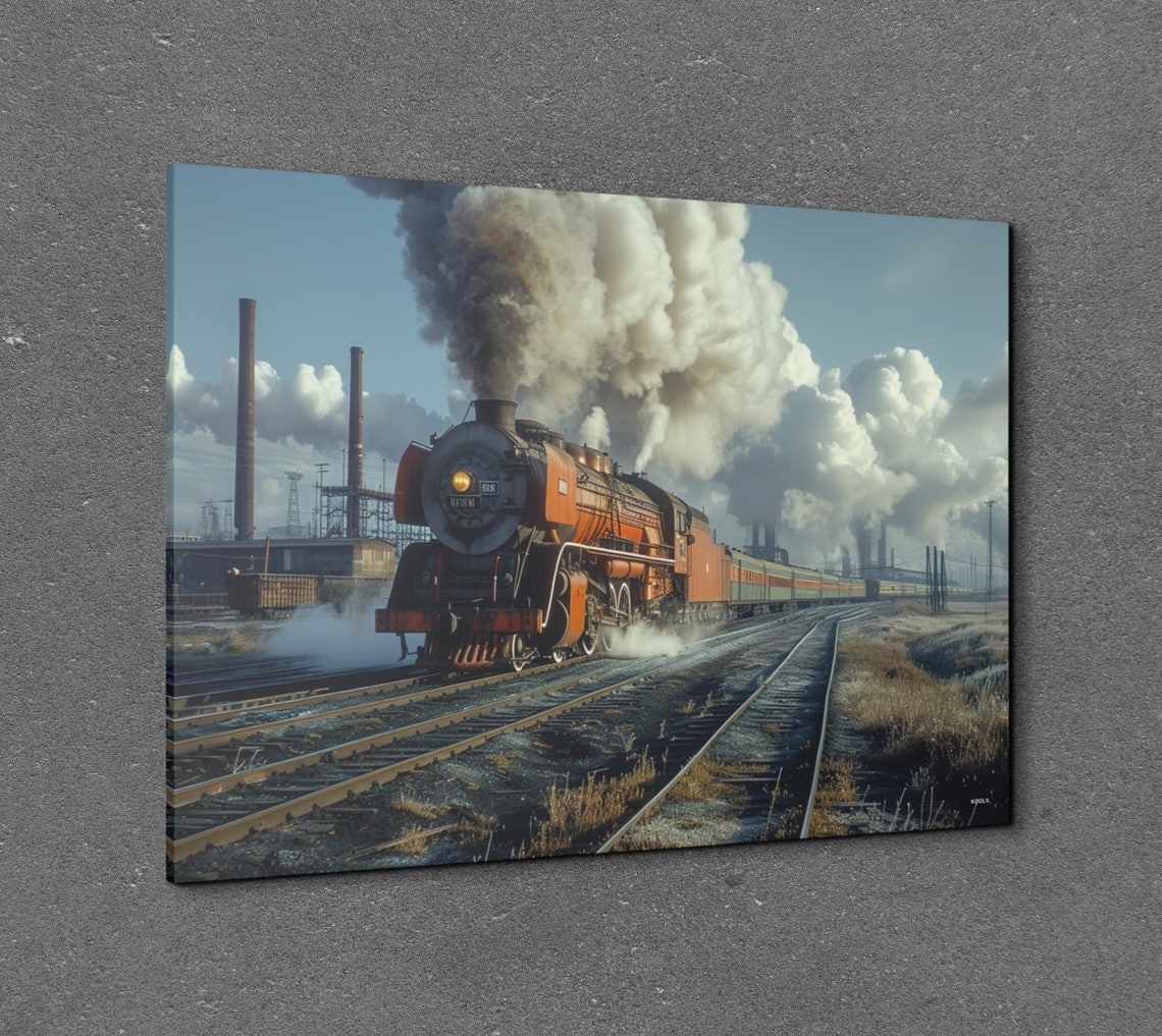 Orange Steam Locomotive Billowing Steam Vintage Train Poster - Image 7