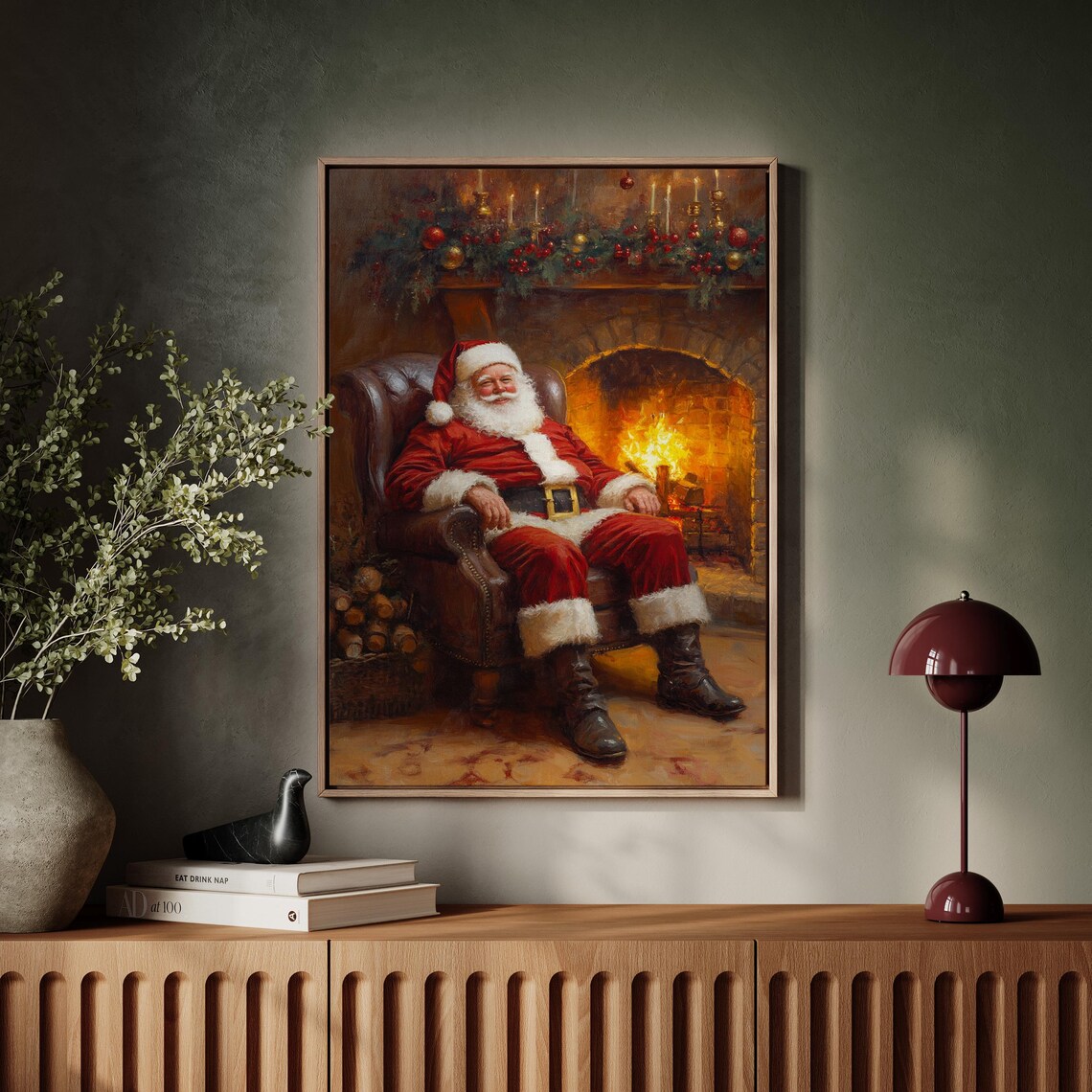 Santa By The Fireplace, Cozy Christmas Scene - Image 6