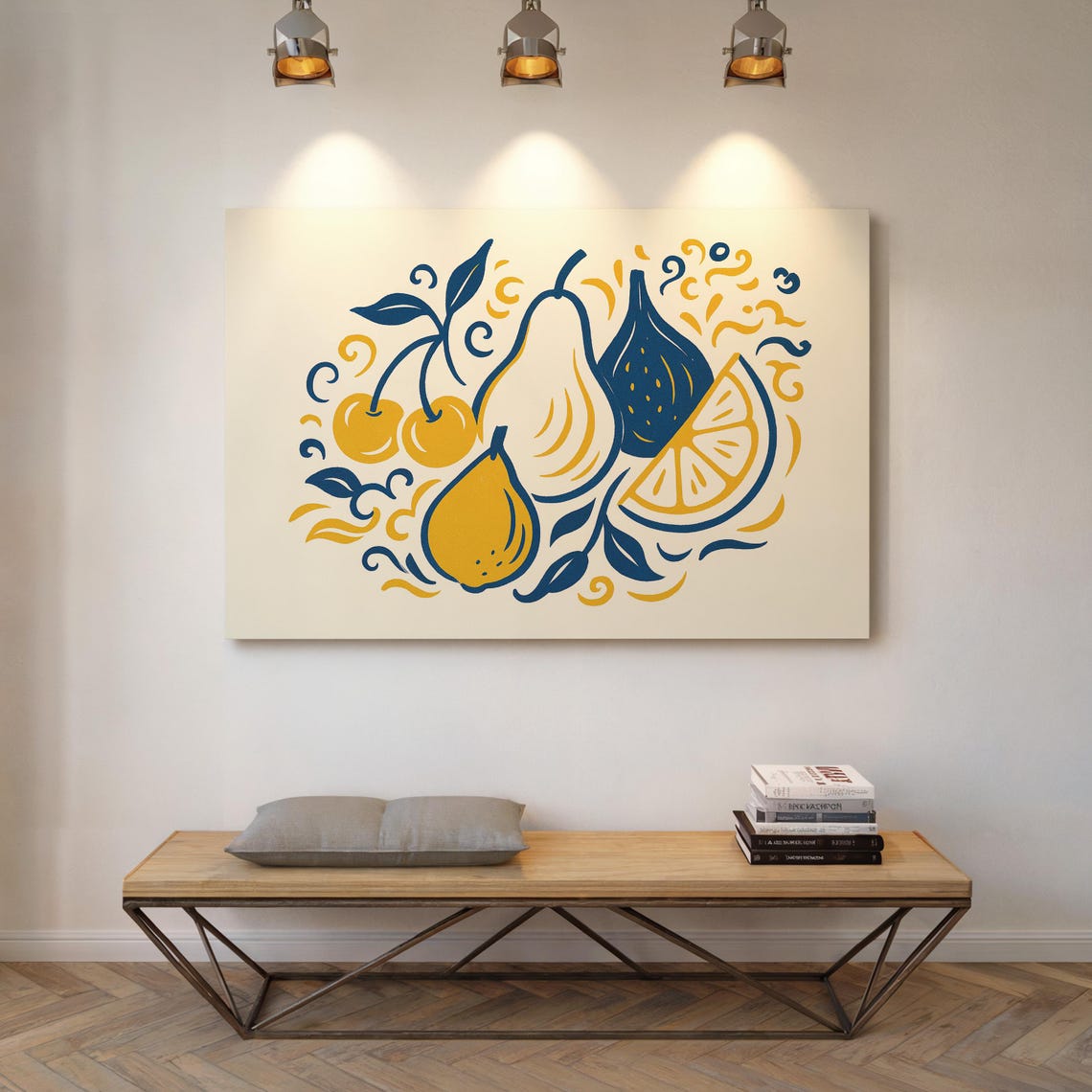 Retro Fruit Illustration Poster With Pears Cherries And Lemon Art