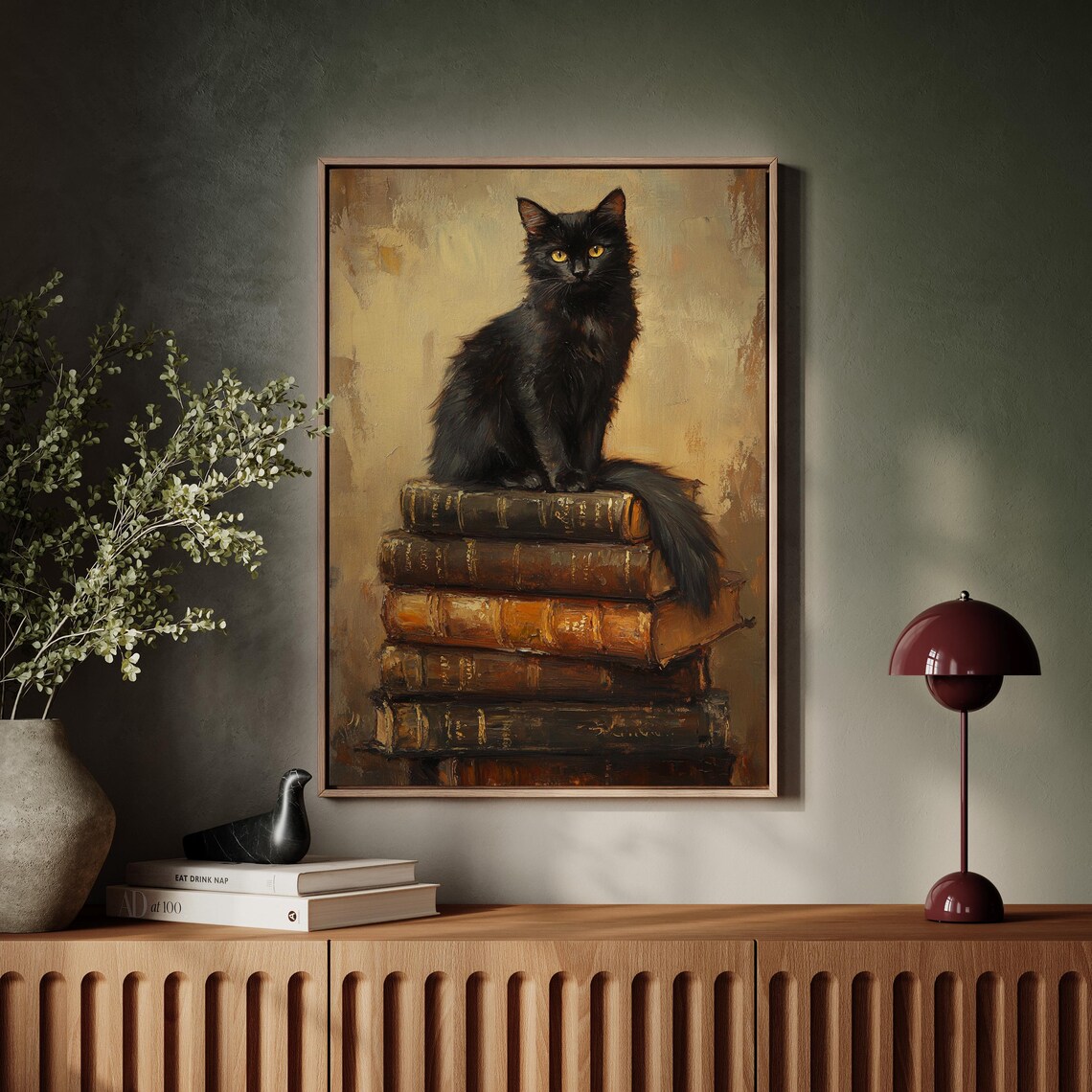 Black Cat on Antique Books, Vintage Inspired Art - Image 4