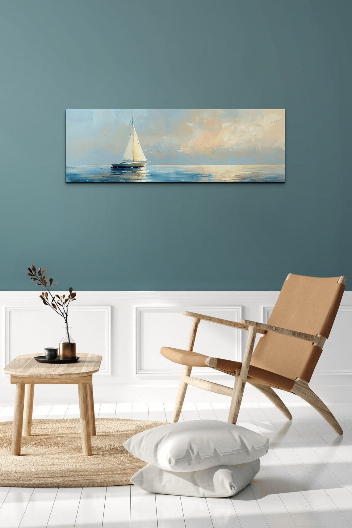 Lone Sailboat On Calm Sea Under Pastel Sky Coastal Art Poster - Image 7