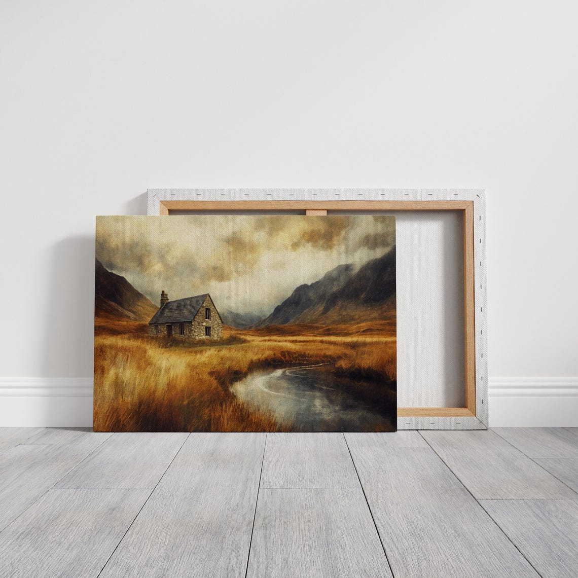 Rustic Stone Cottage By A Stream Golden Autumn Landscape Art Poster - Image 3