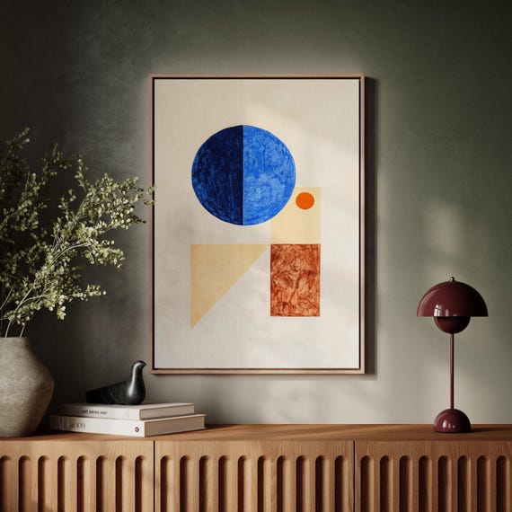 Geometric Abstract With Blue Circle And Orange Sun