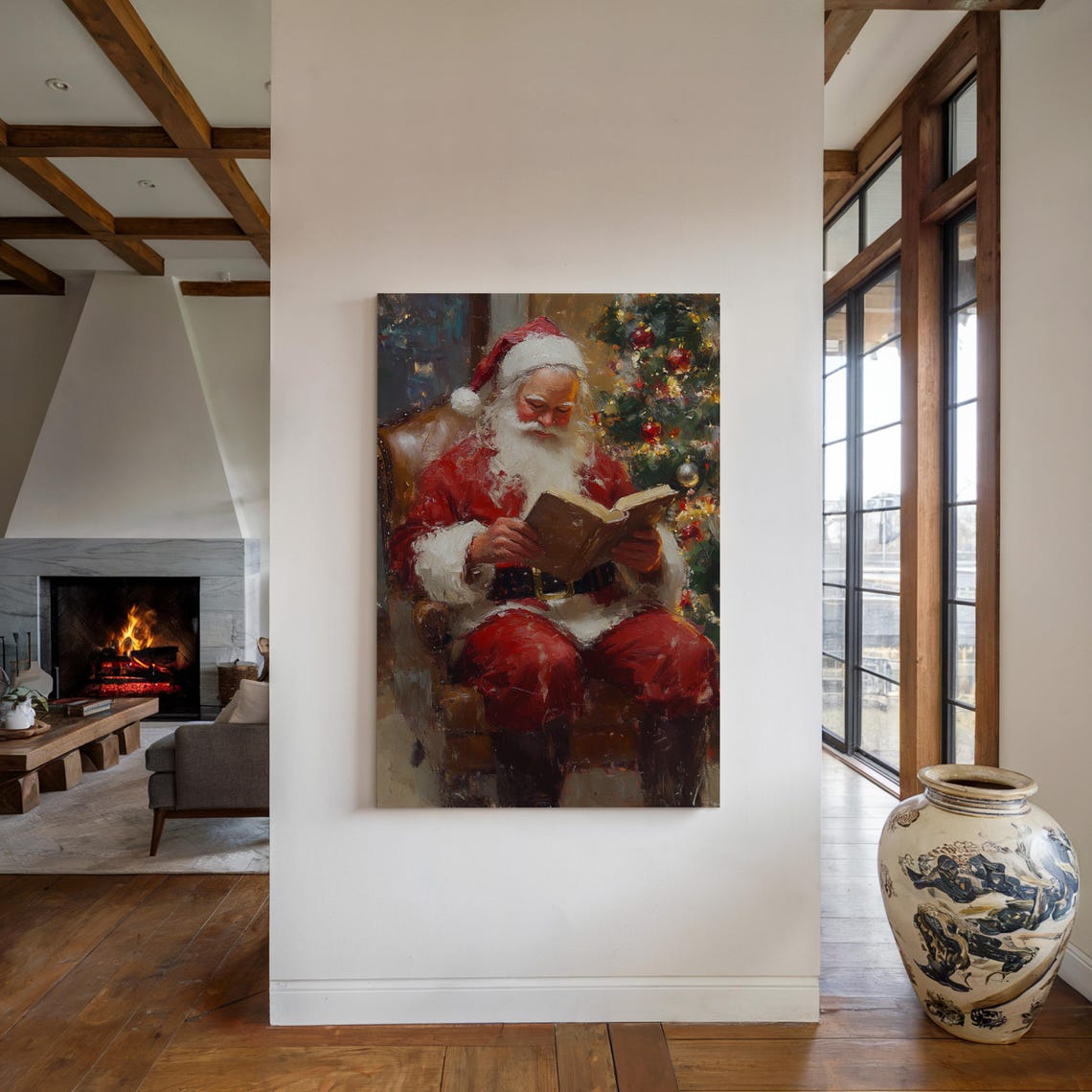 Santa Claus Reading Storybook By Firelit Christmas Tree Poster - Image 4